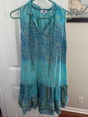 Turquoise & Navy Paisley Sleeveless Tunic Dress